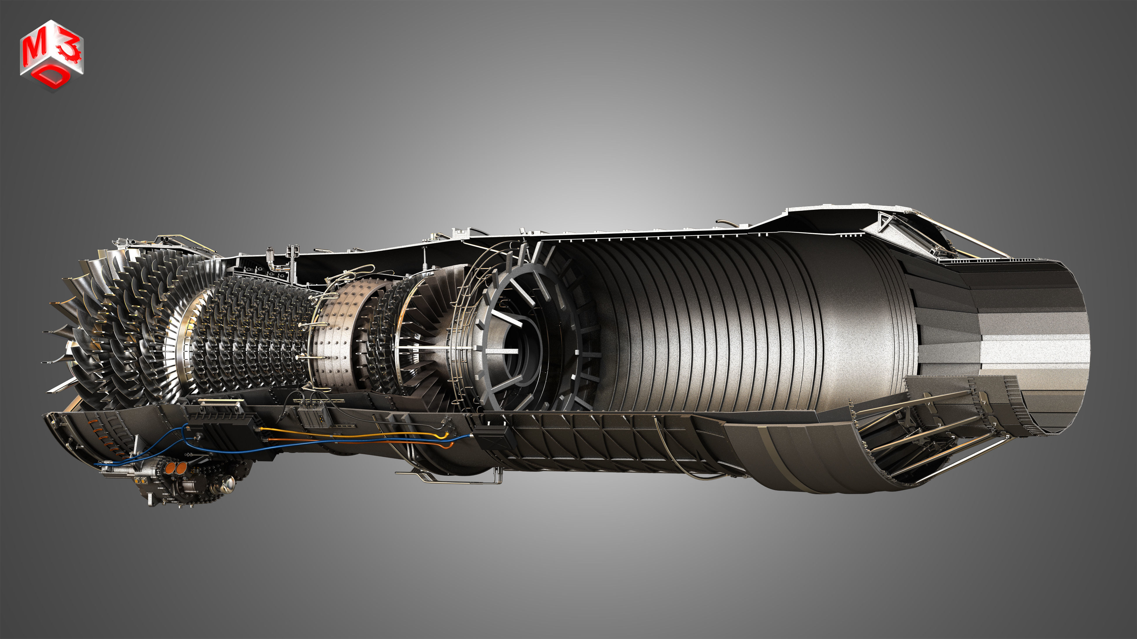 F100 - PW - 220 Turbofan Engine - Cutaway 3D model_9