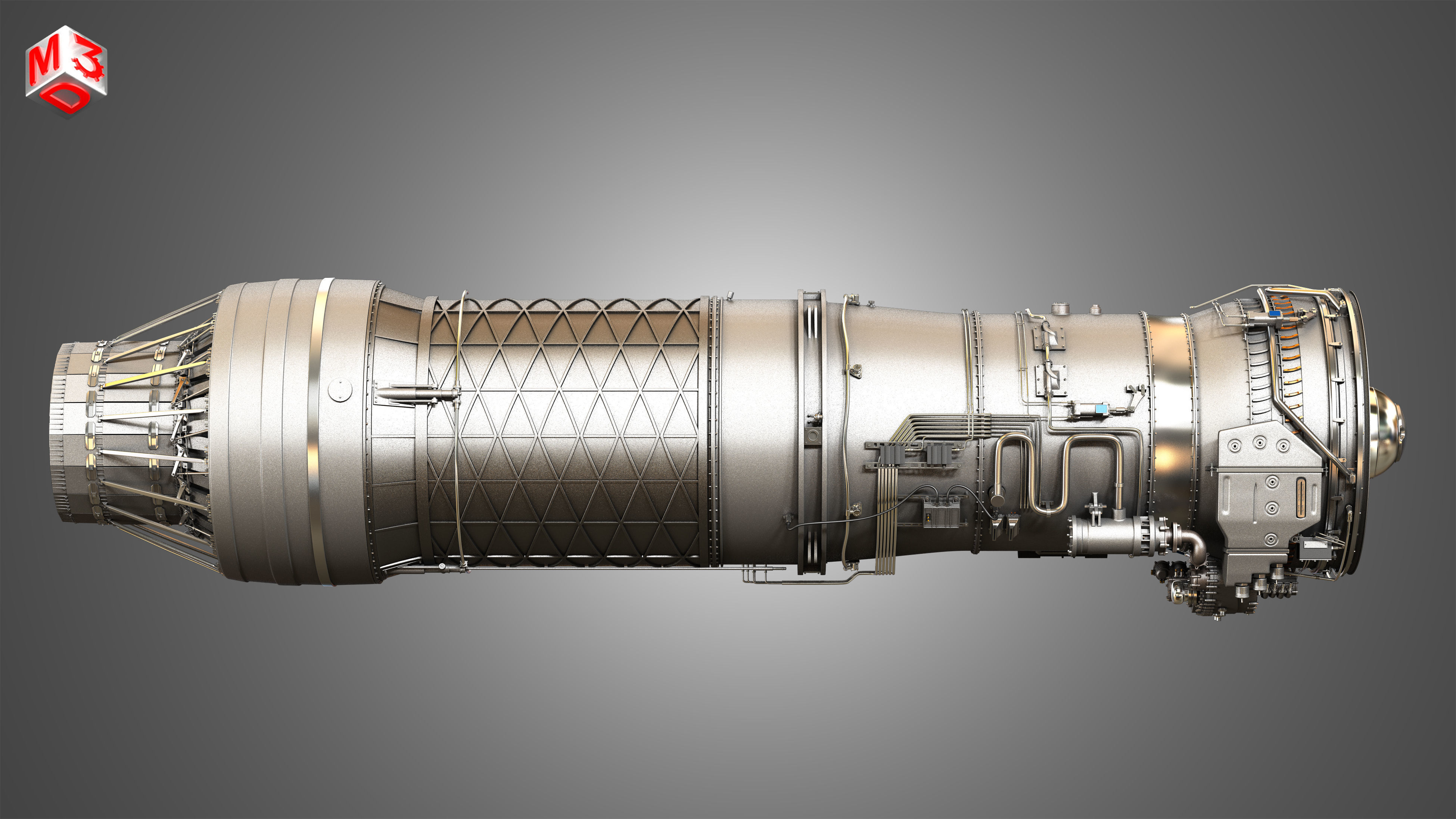 F100 - PW - 220 Turbofan Engine - Cutaway 3D model_5