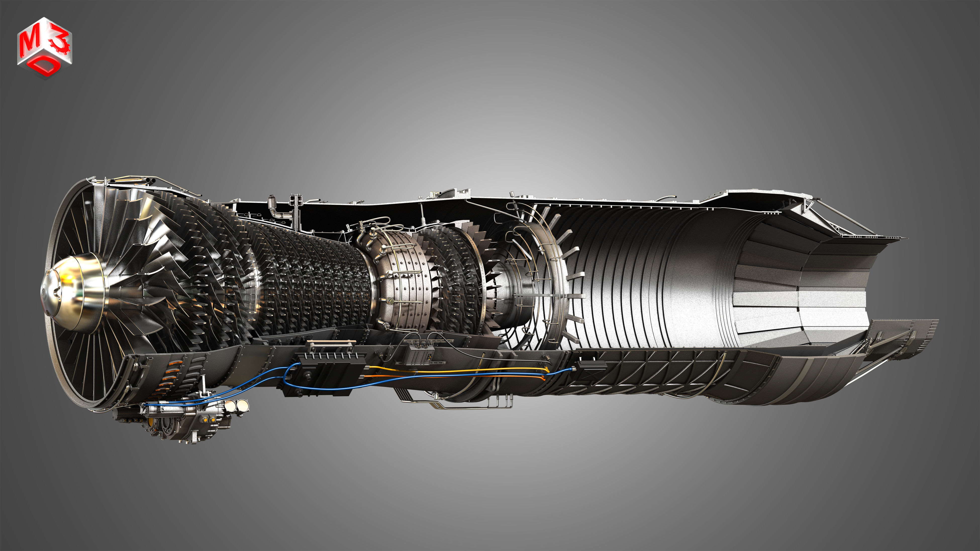 F100 - PW - 220 Turbofan Engine - Cutaway 3D model_6