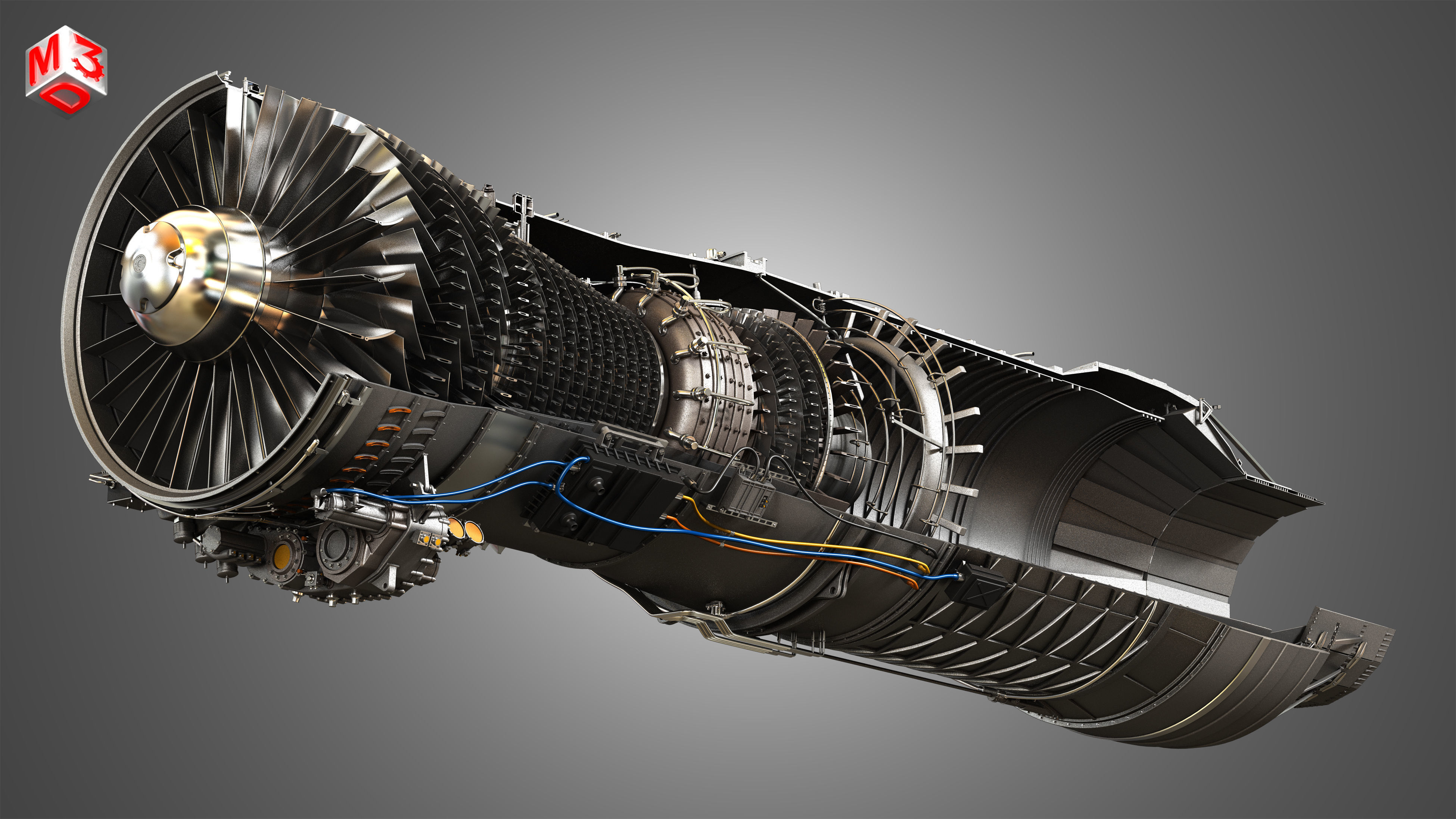 F100 - PW - 220 Turbofan Engine - Cutaway 3D model_10
