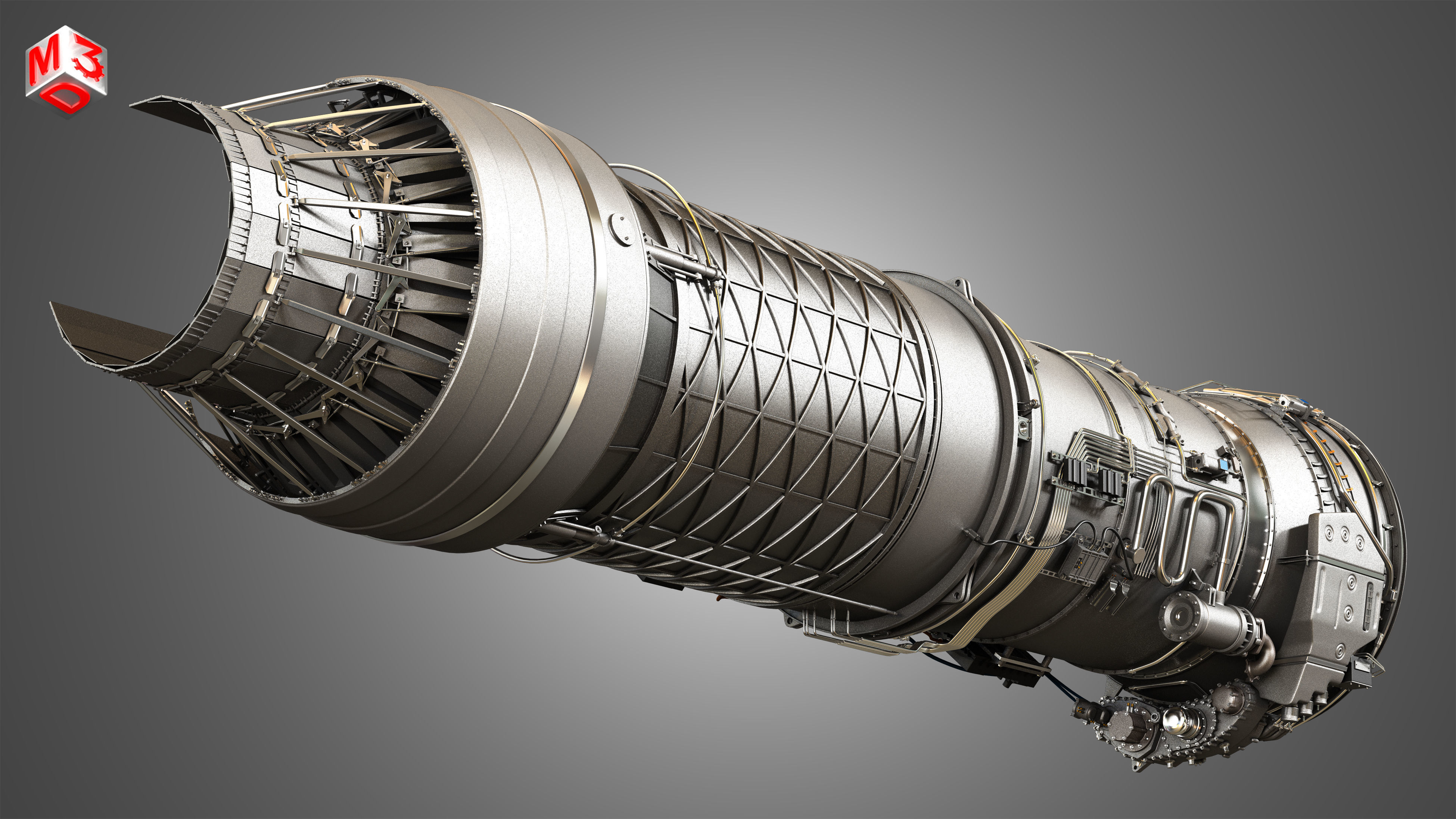 F100 - PW - 220 Turbofan Engine - Cutaway 3D model_11