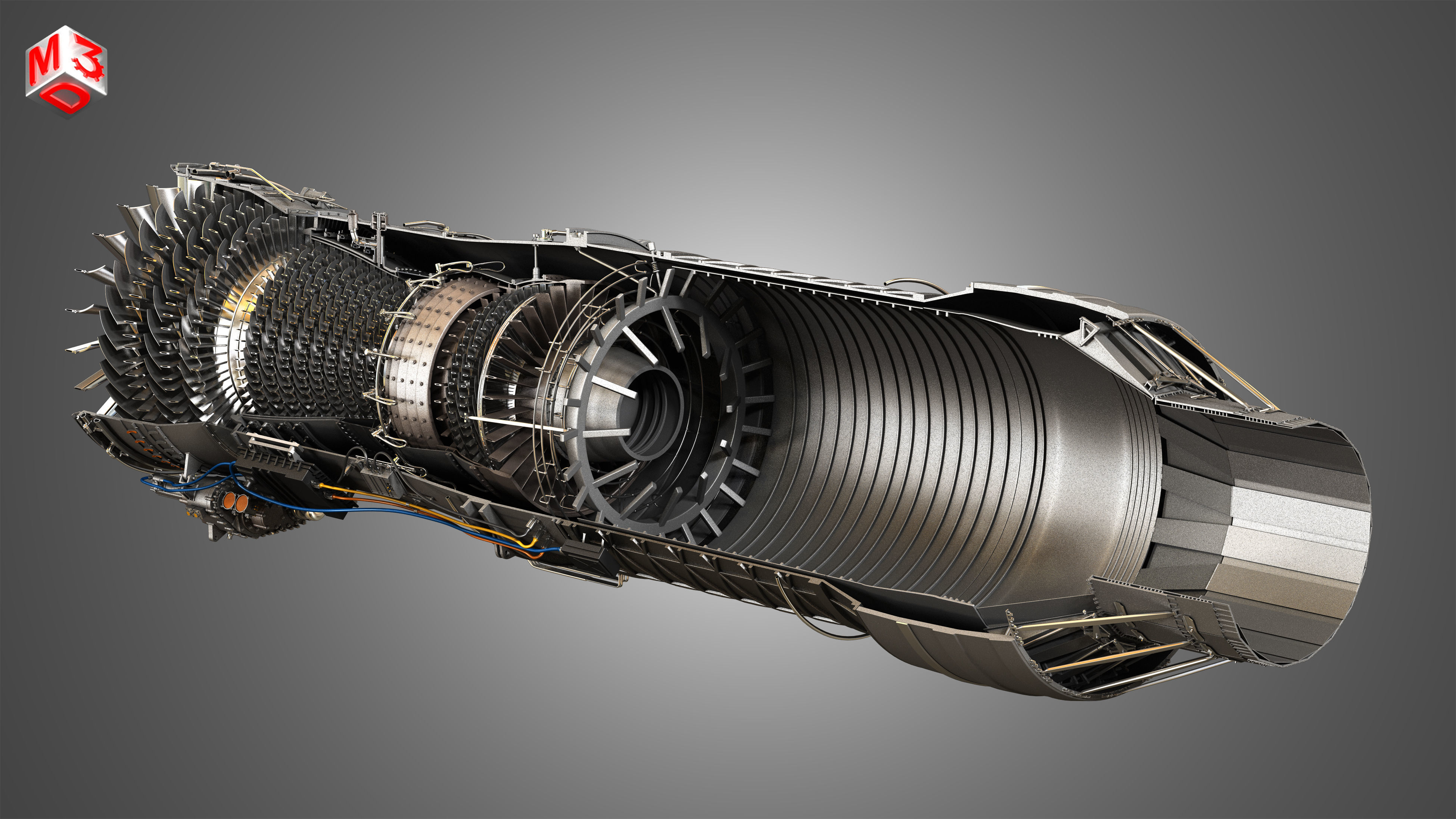 F100 - PW - 220 Turbofan Engine - Cutaway 3D model_3