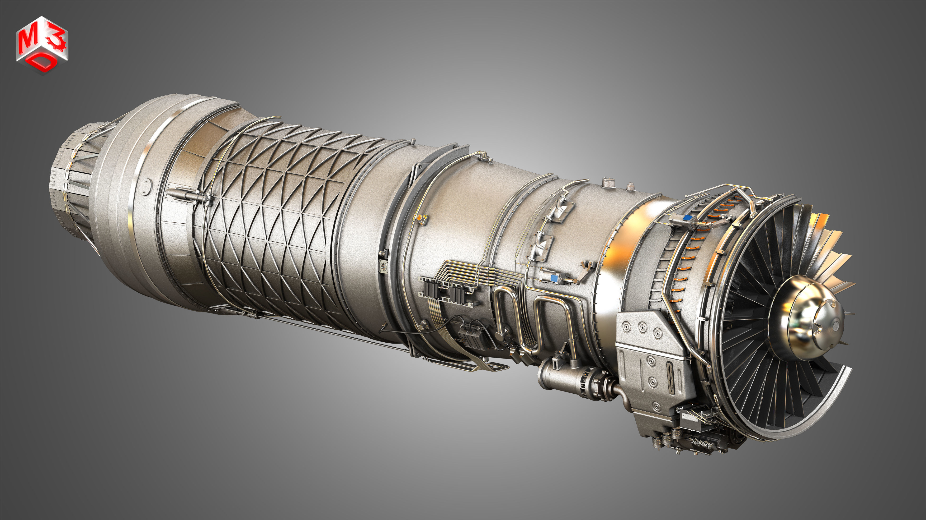F100 - PW - 220 Turbofan Engine - Cutaway 3D model_2