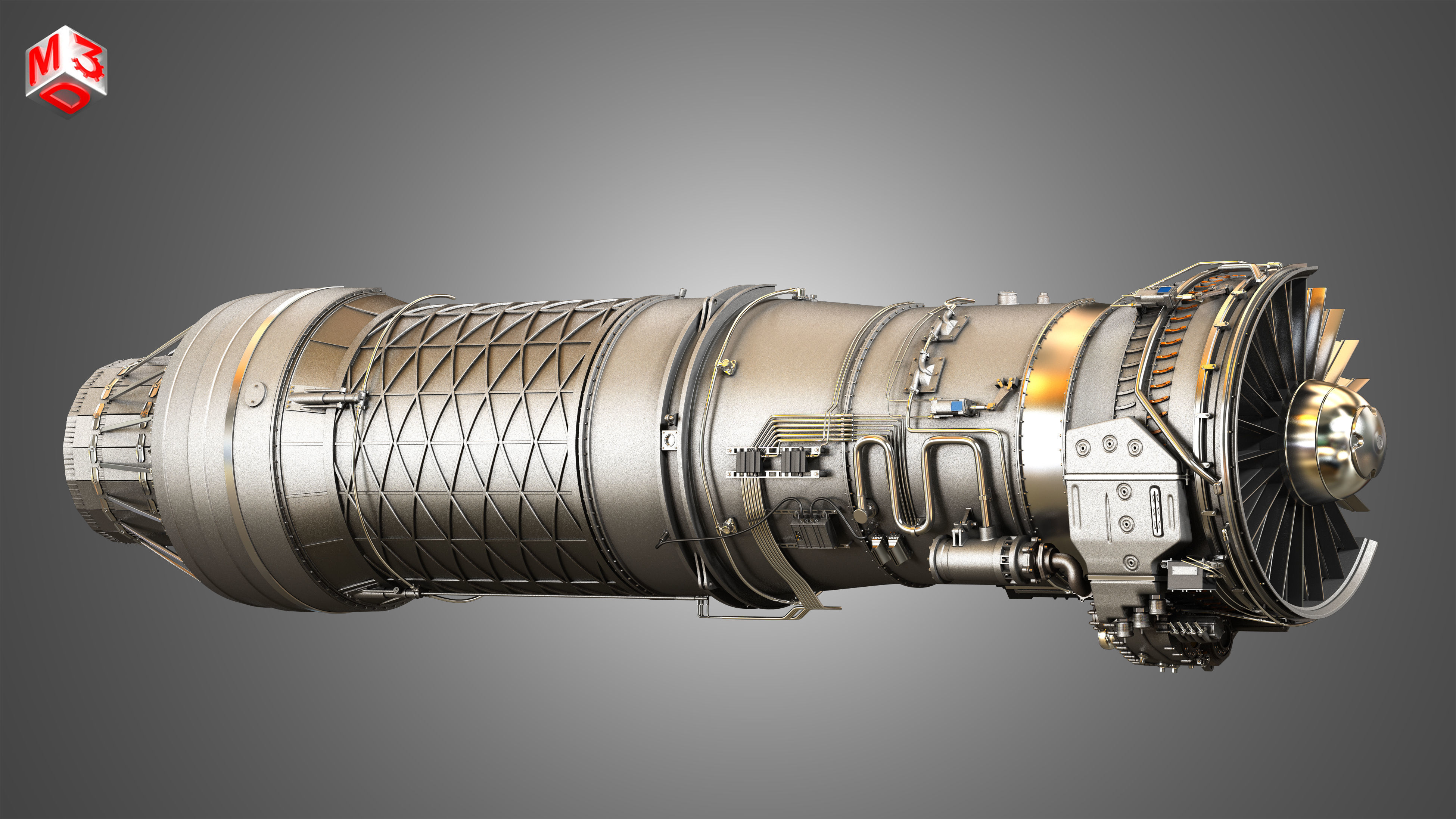 F100 - PW - 220 Turbofan Engine - Cutaway 3D model_8