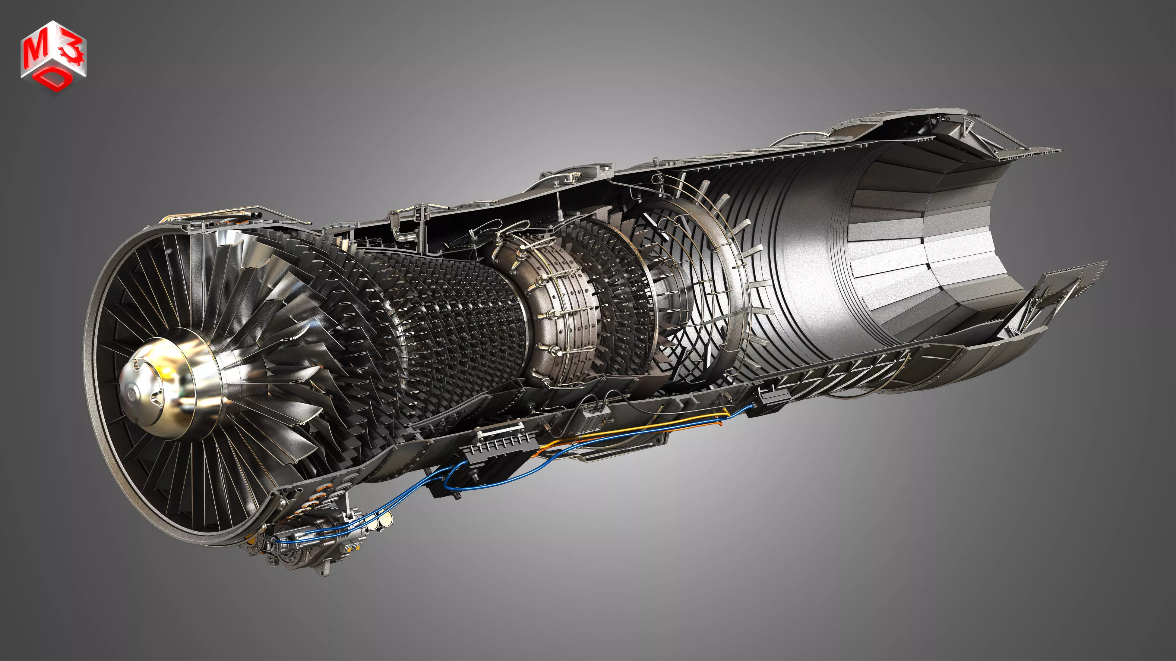F100 - PW - 220 Turbofan Engine - Cutaway 3D model_0