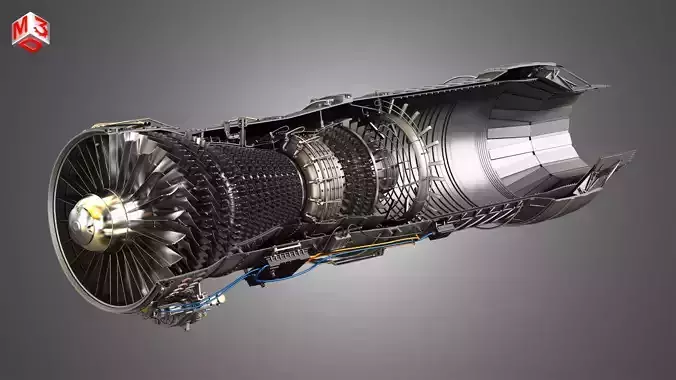 F100 - PW - 220 Turbofan Engine - Cutaway 3D model