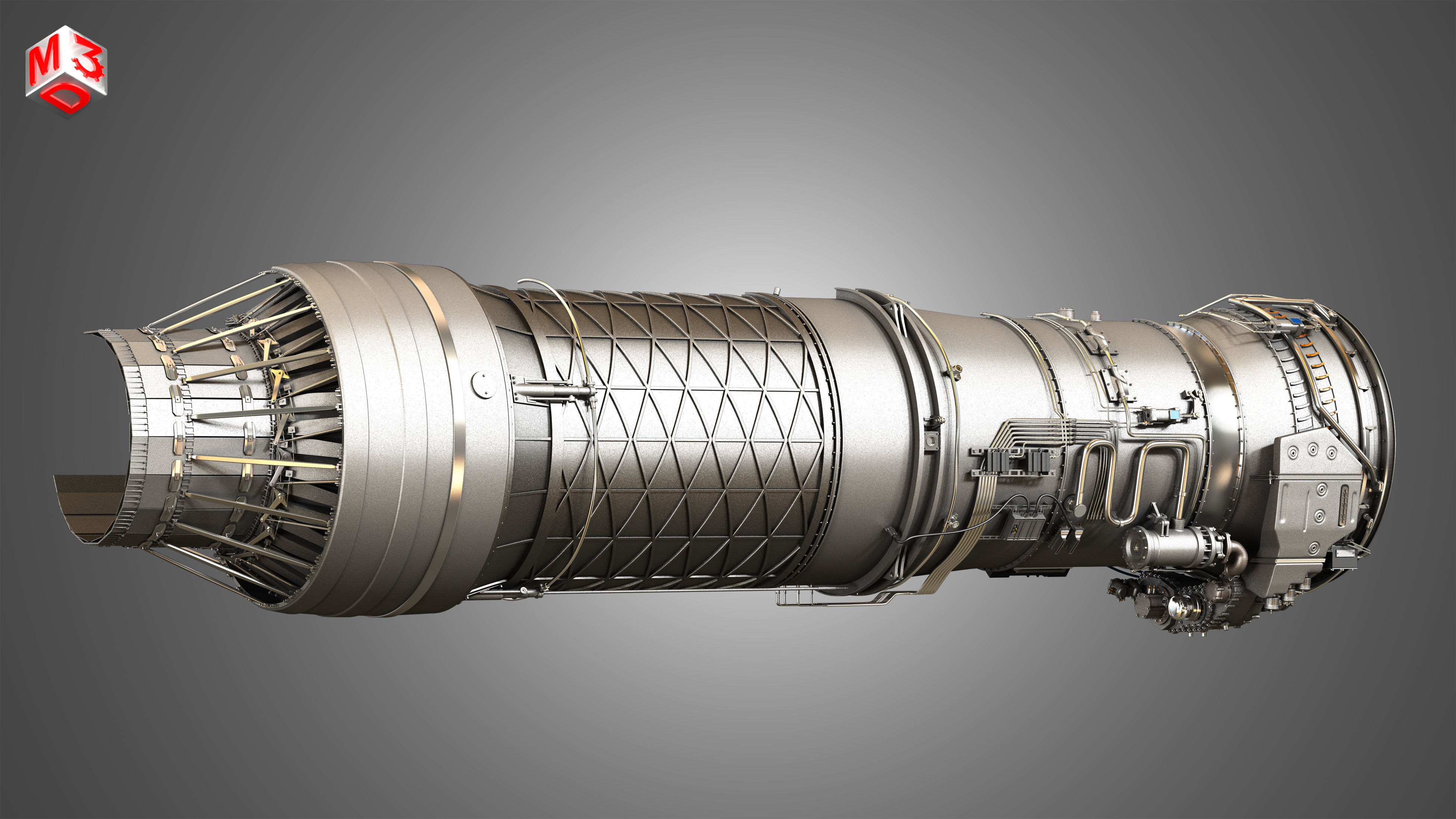 F100 - PW - 220 Turbofan Engine - Cutaway 3D model_7