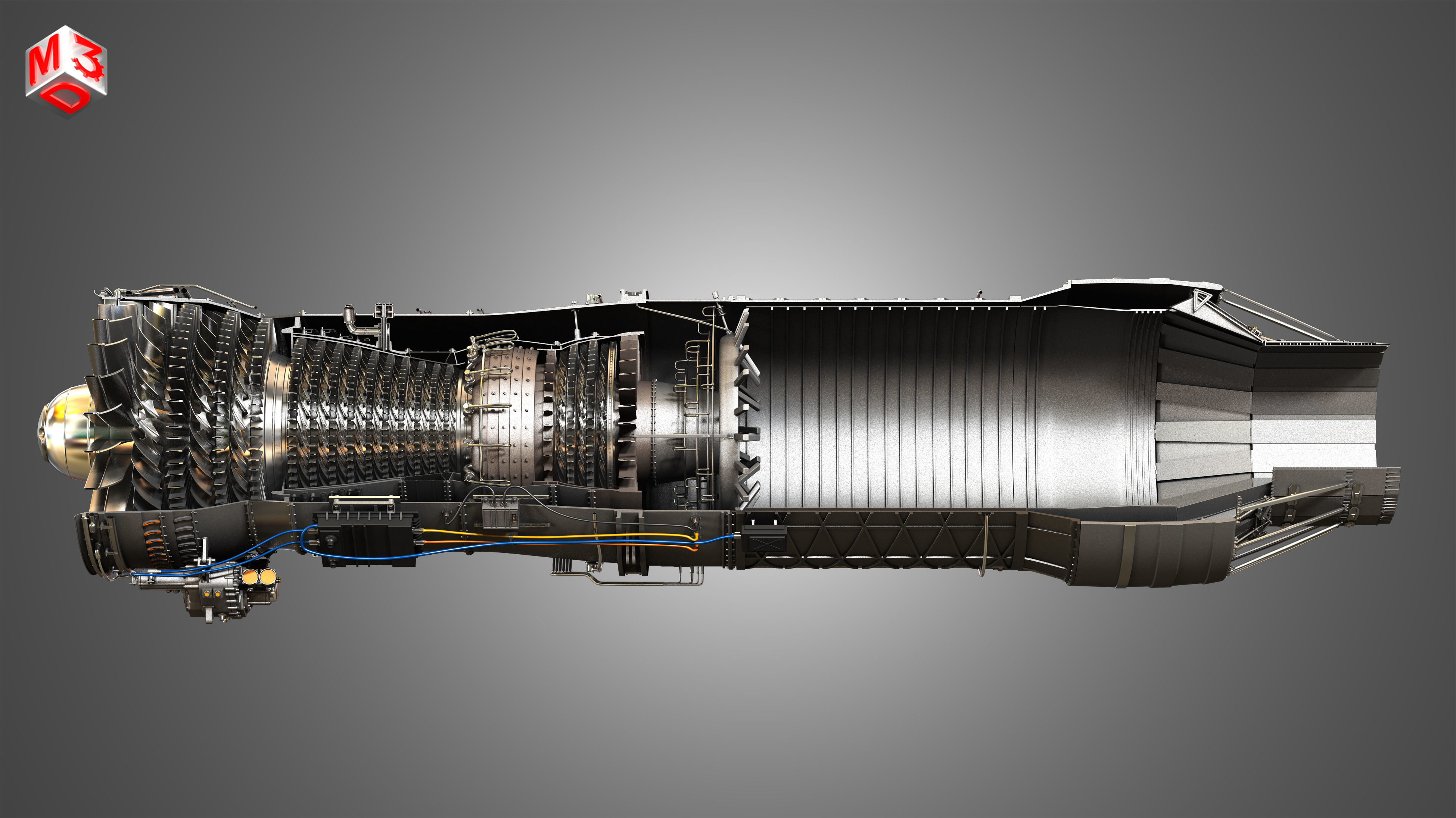 F100 - PW - 220 Turbofan Engine - Cutaway 3D model_4