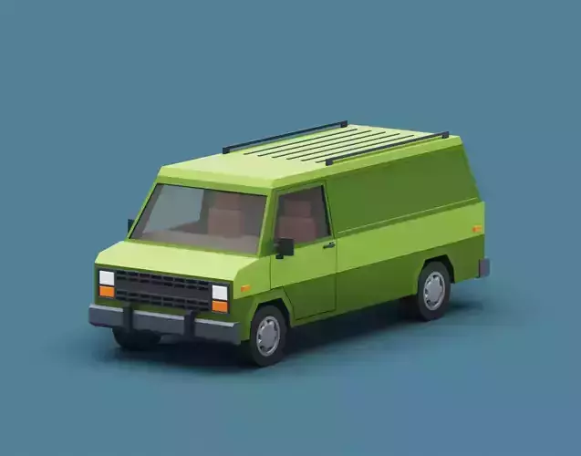 Stylized Cartoon Cargo Van 80s Low-poly 3D model