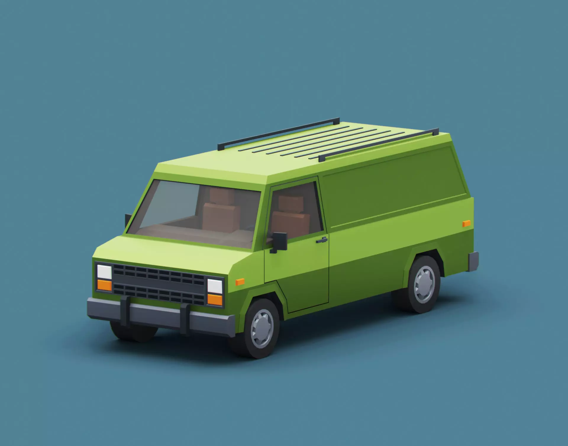 Stylized Cartoon Cargo Van 80s Low-poly 3D model_0