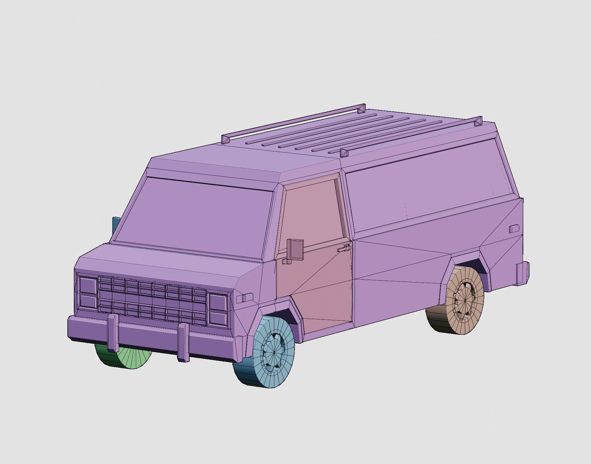 Stylized Cartoon Cargo Van 80s Low-poly 3D model_8