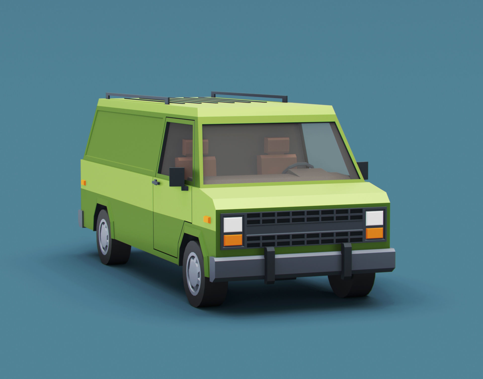 Stylized Cartoon Cargo Van 80s Low-poly 3D model_2