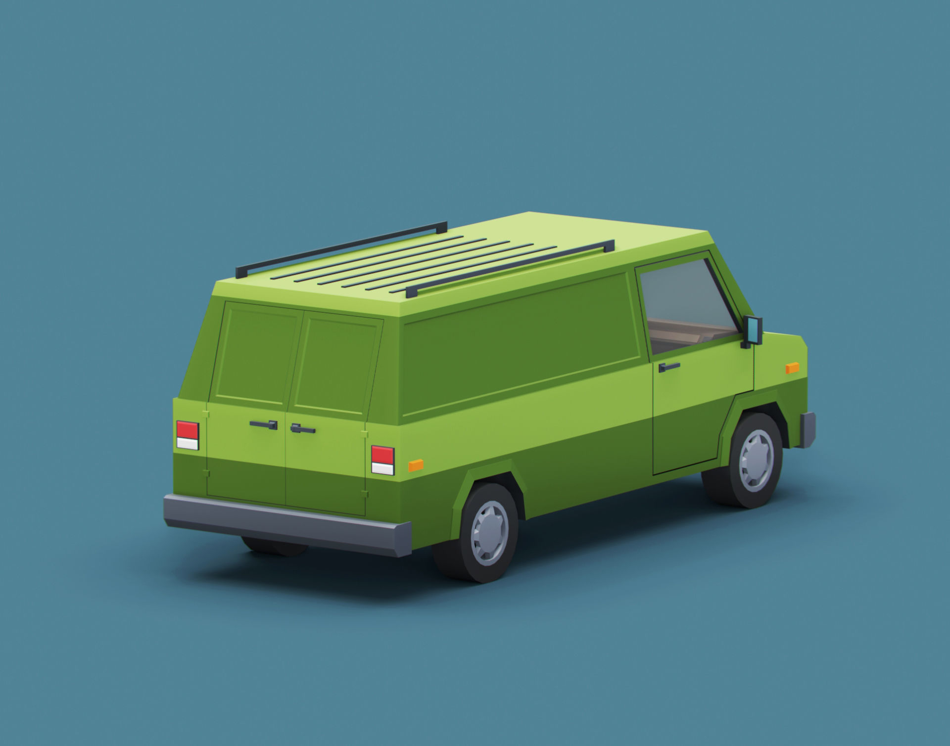 Stylized Cartoon Cargo Van 80s Low-poly 3D model_1