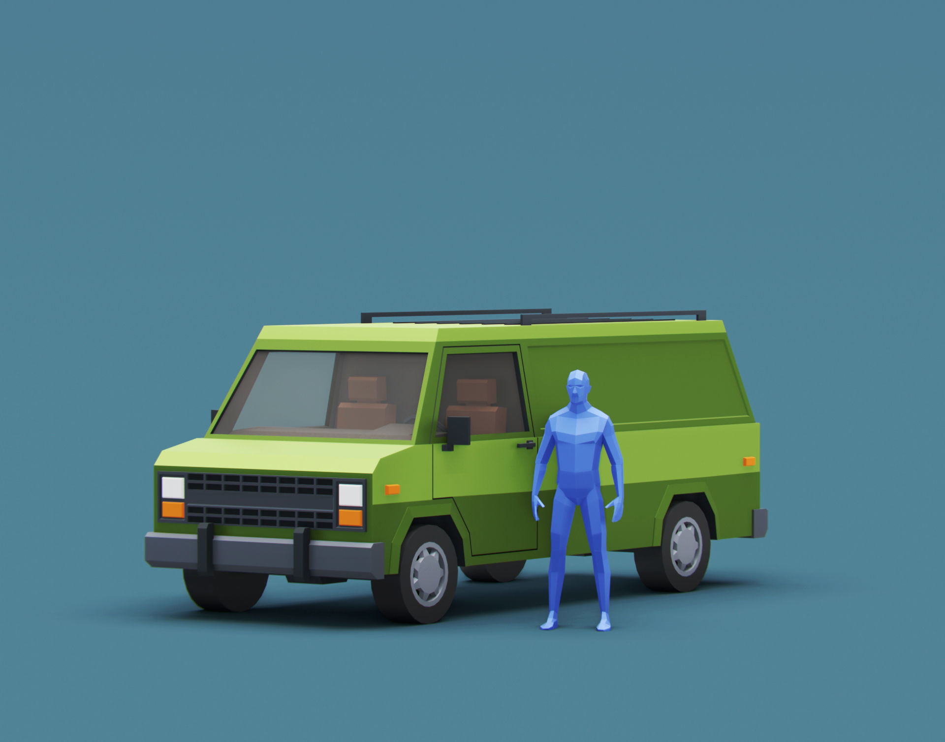 Stylized Cartoon Cargo Van 80s Low-poly 3D model_7