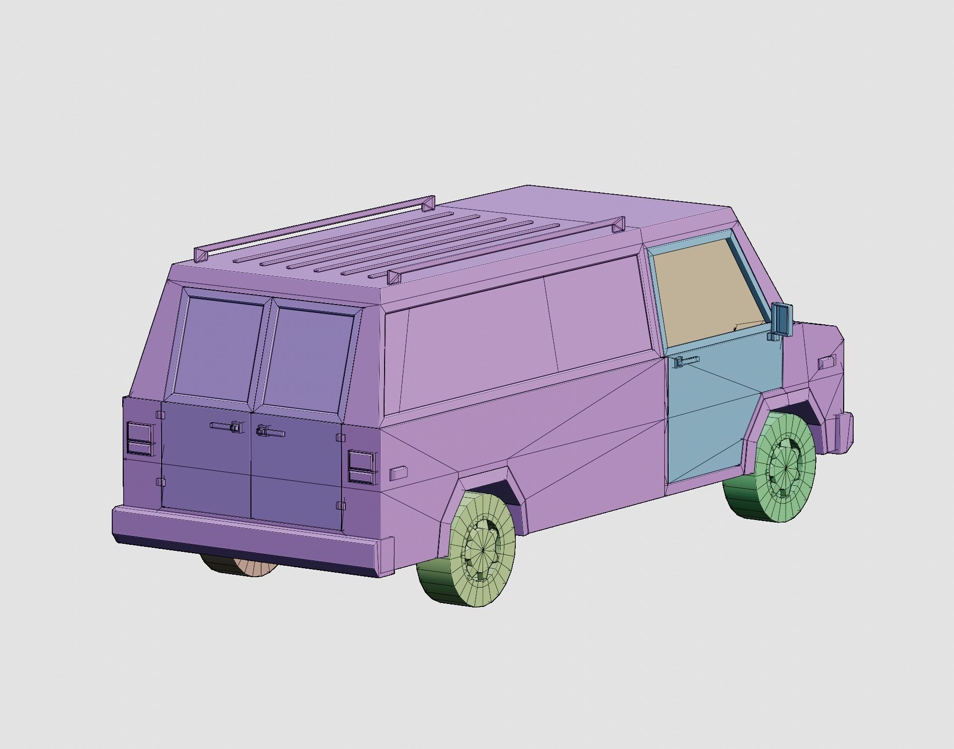 Stylized Cartoon Cargo Van 80s Low-poly 3D model_9