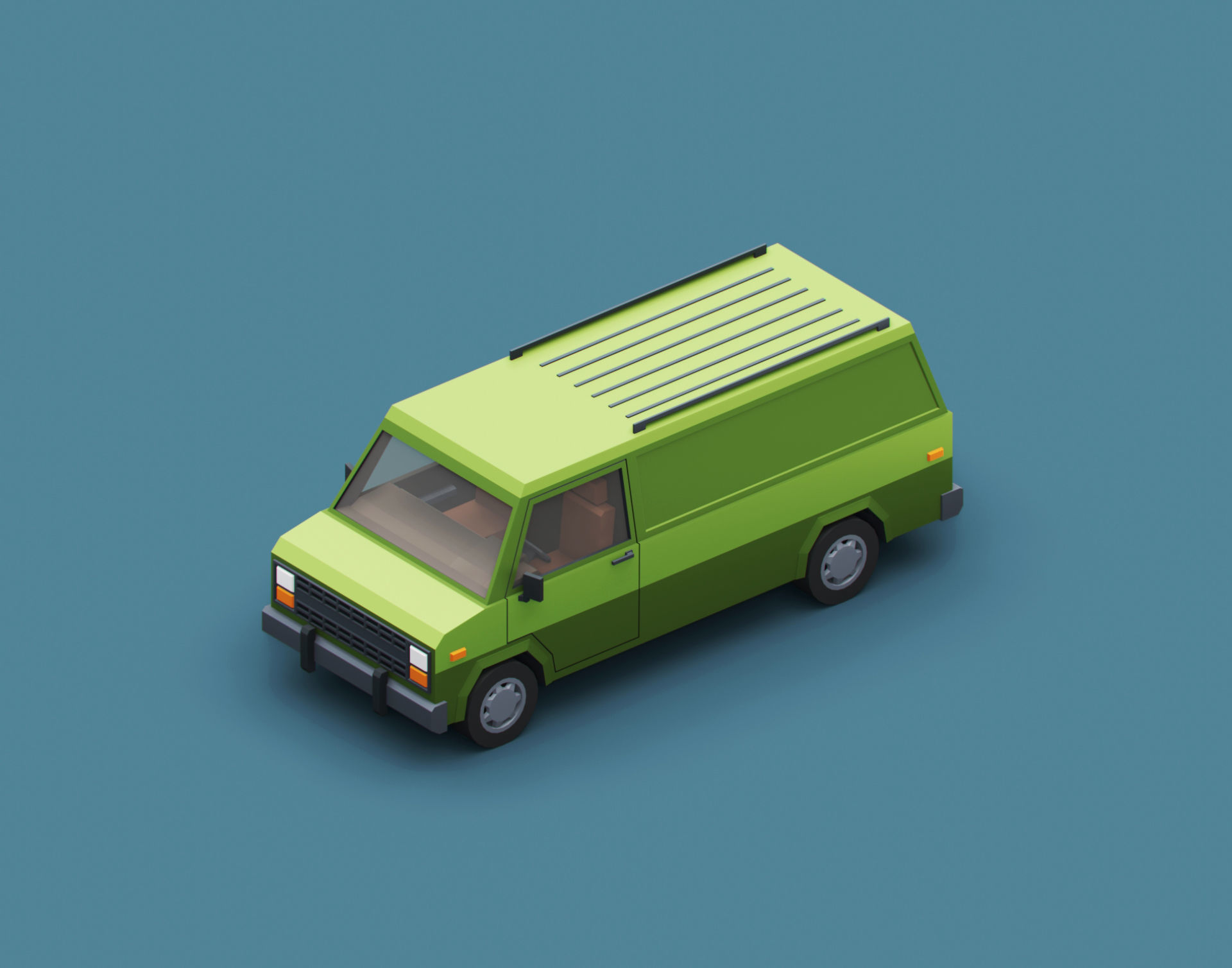 Stylized Cartoon Cargo Van 80s Low-poly 3D model_5