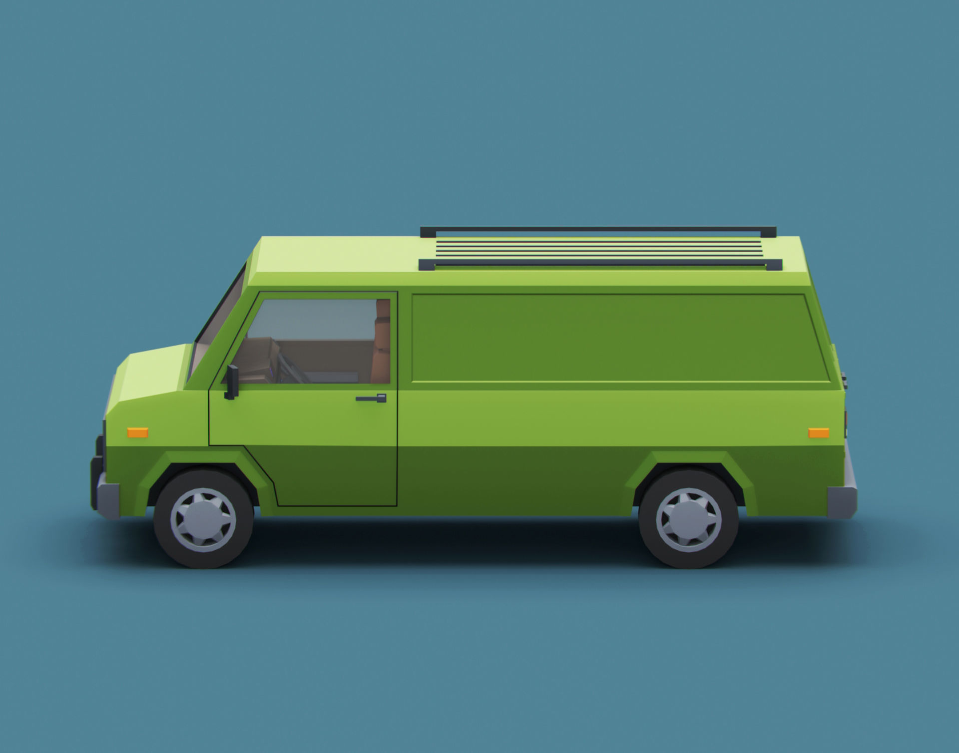 Stylized Cartoon Cargo Van 80s Low-poly 3D model_6