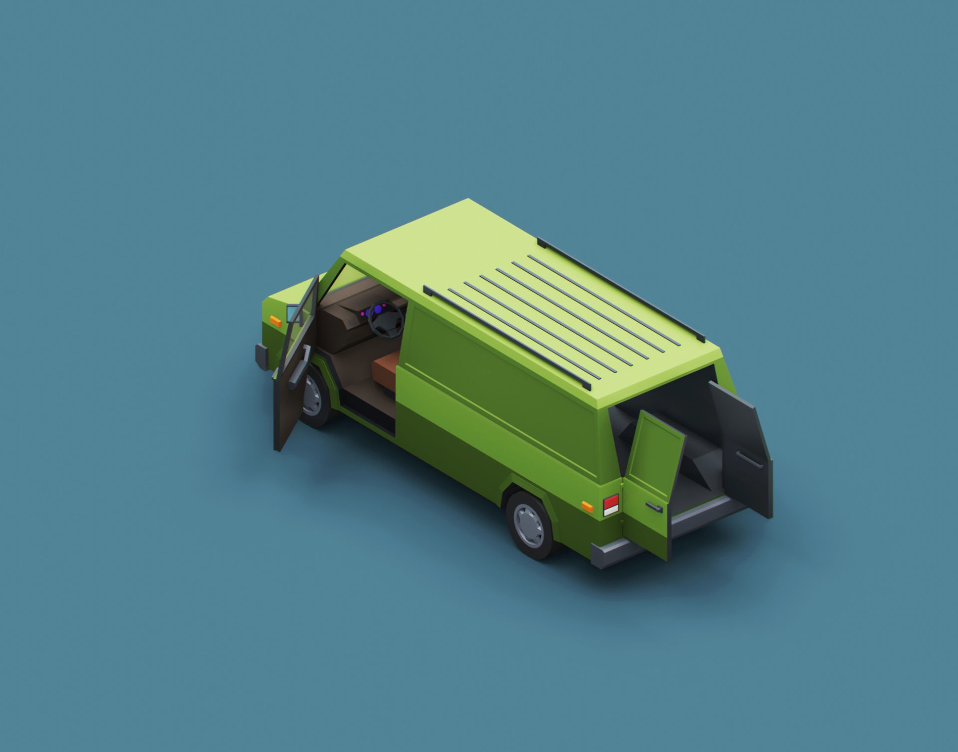 Stylized Cartoon Cargo Van 80s Low-poly 3D model_4