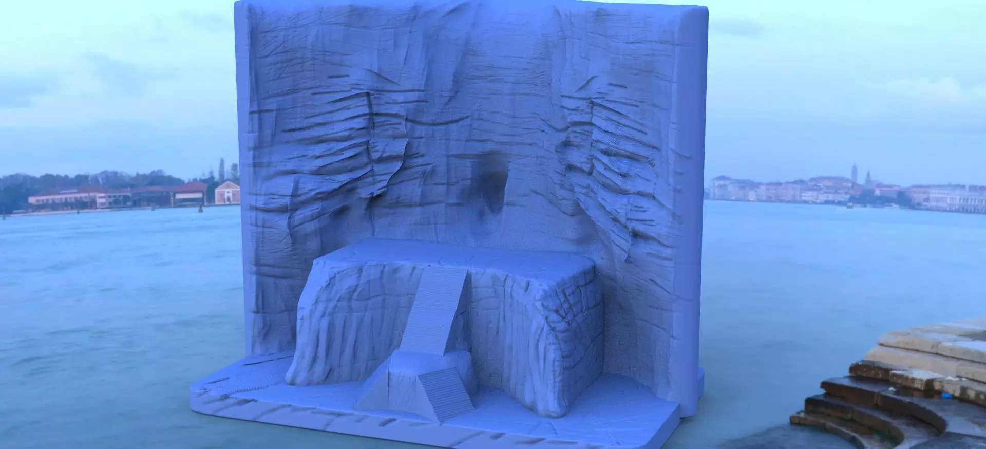 Cave With Stairs with Cliff 3D model_0