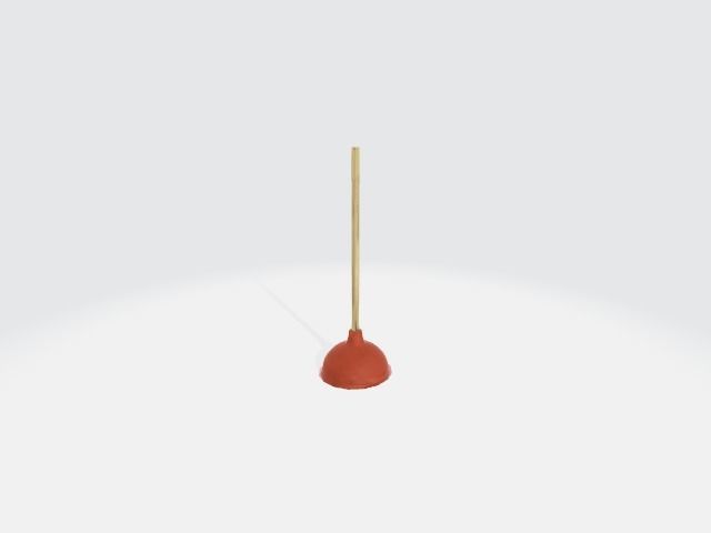 Plunger orange broom with wooden handle Low-poly 3D model_1