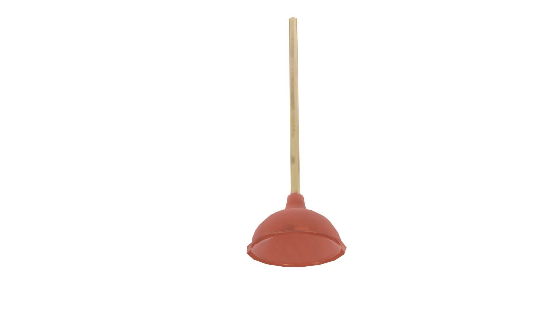 Plunger orange broom with wooden handle Low-poly 3D model_2