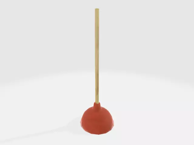 Plunger orange broom with wooden handle Low-poly 3D model_0