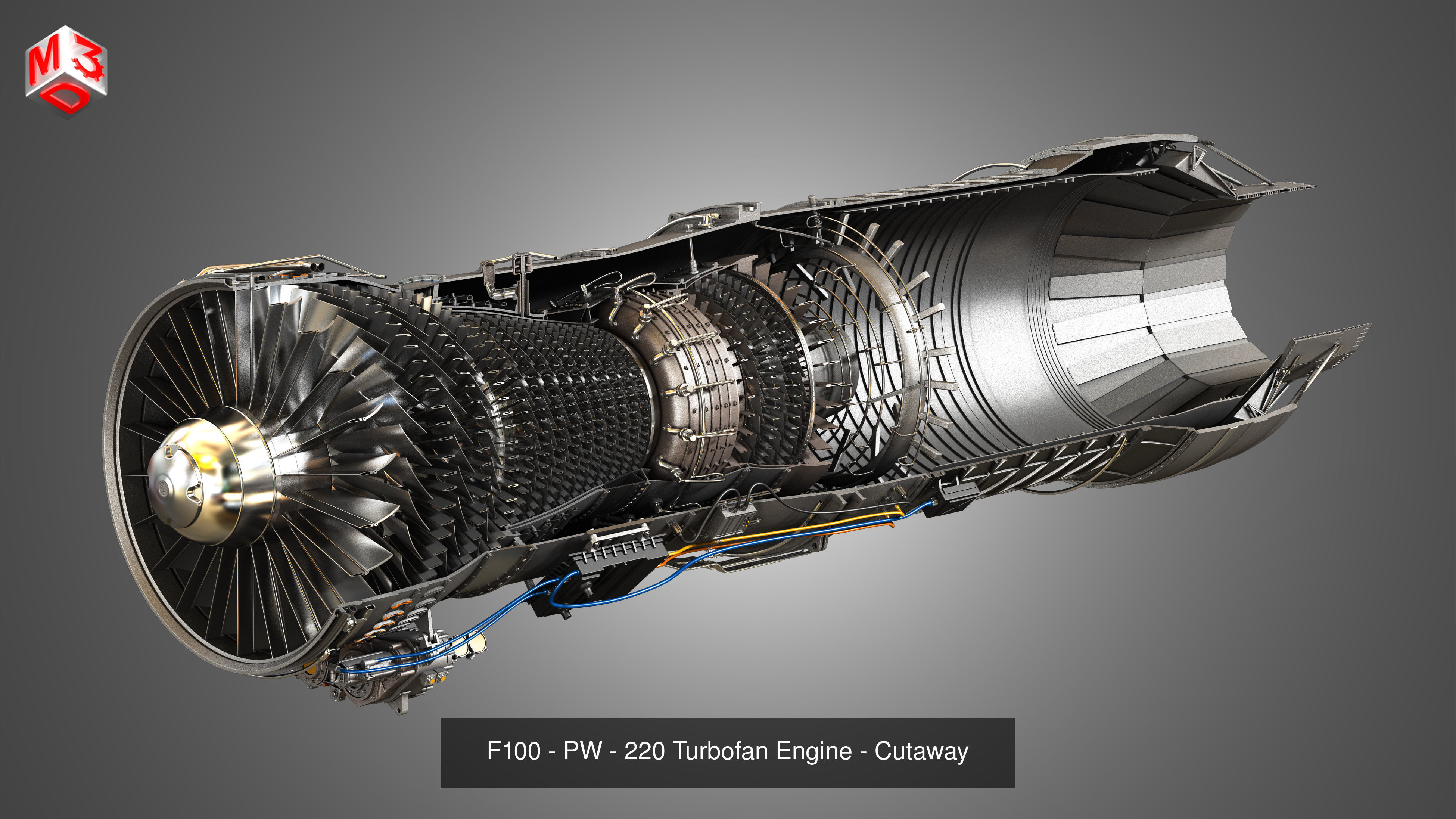 F100 - PW - 220 Turbofan Engine 2 in 1 3D Model Collection_2