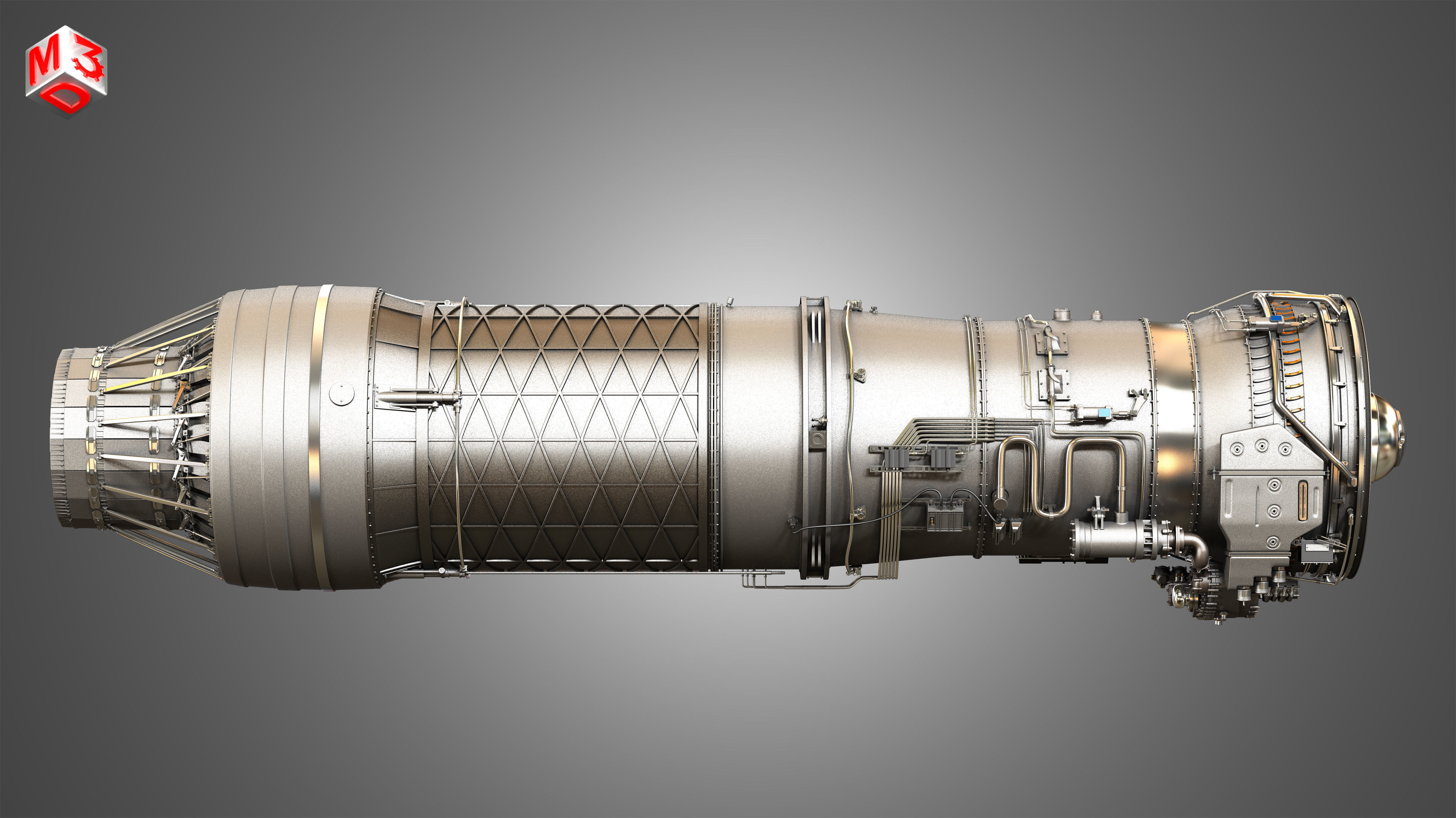 F100 - PW - 220 Turbofan Engine 2 in 1 3D Model Collection_11