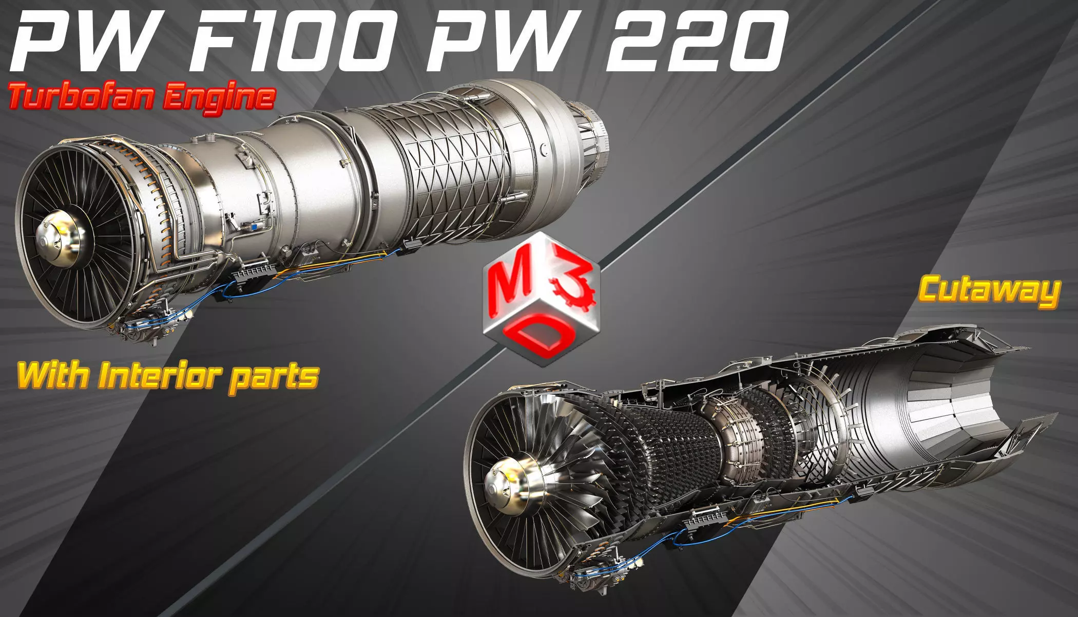F100 - PW - 220 Turbofan Engine 2 in 1 3D Model Collection_0