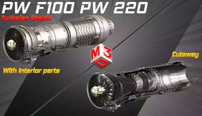 F100 - PW - 220 Turbofan Engine 2 in 1 3D Model Collection
