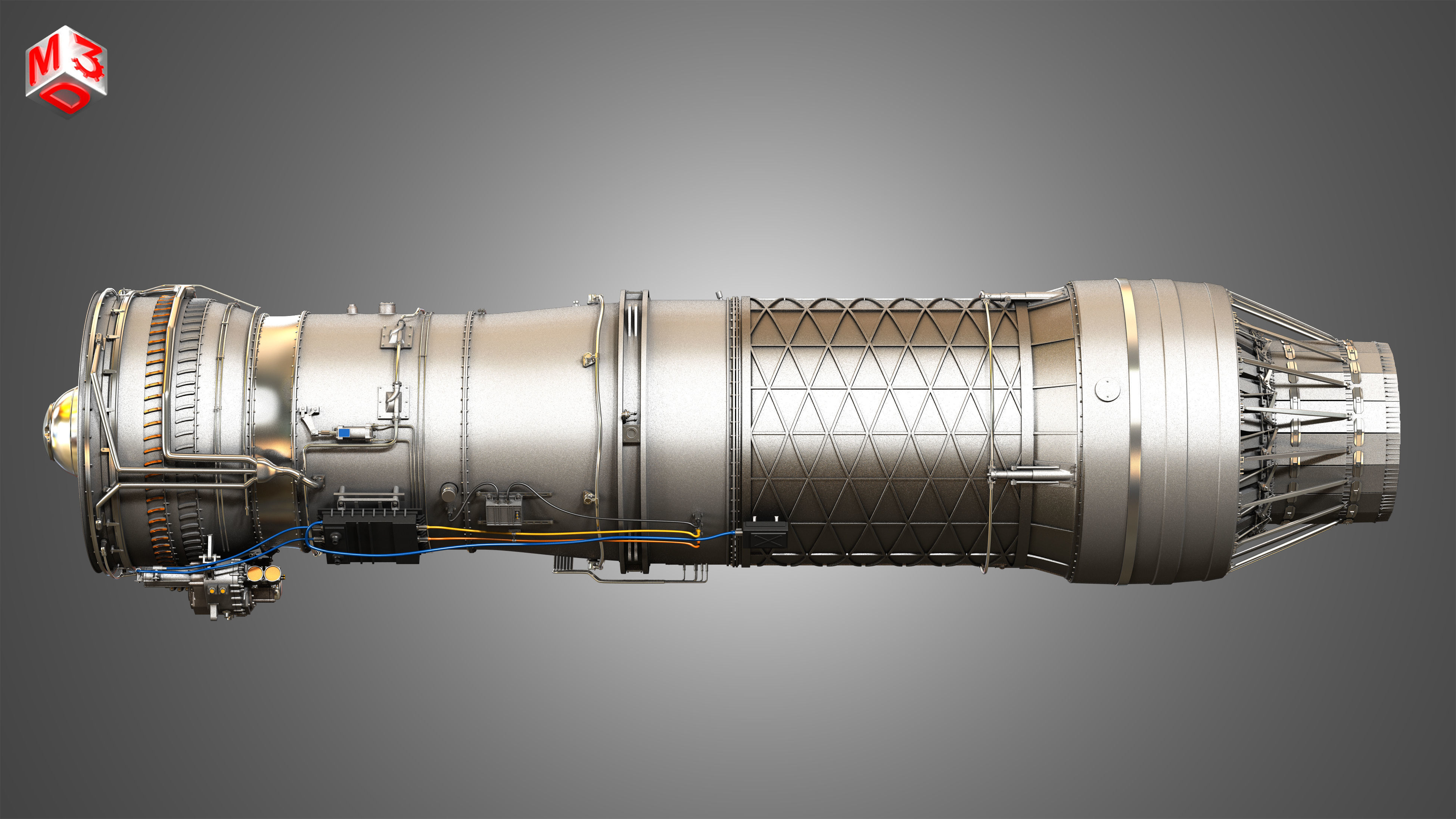 F100 - PW - 220 Turbofan Engine 2 in 1 3D Model Collection_9