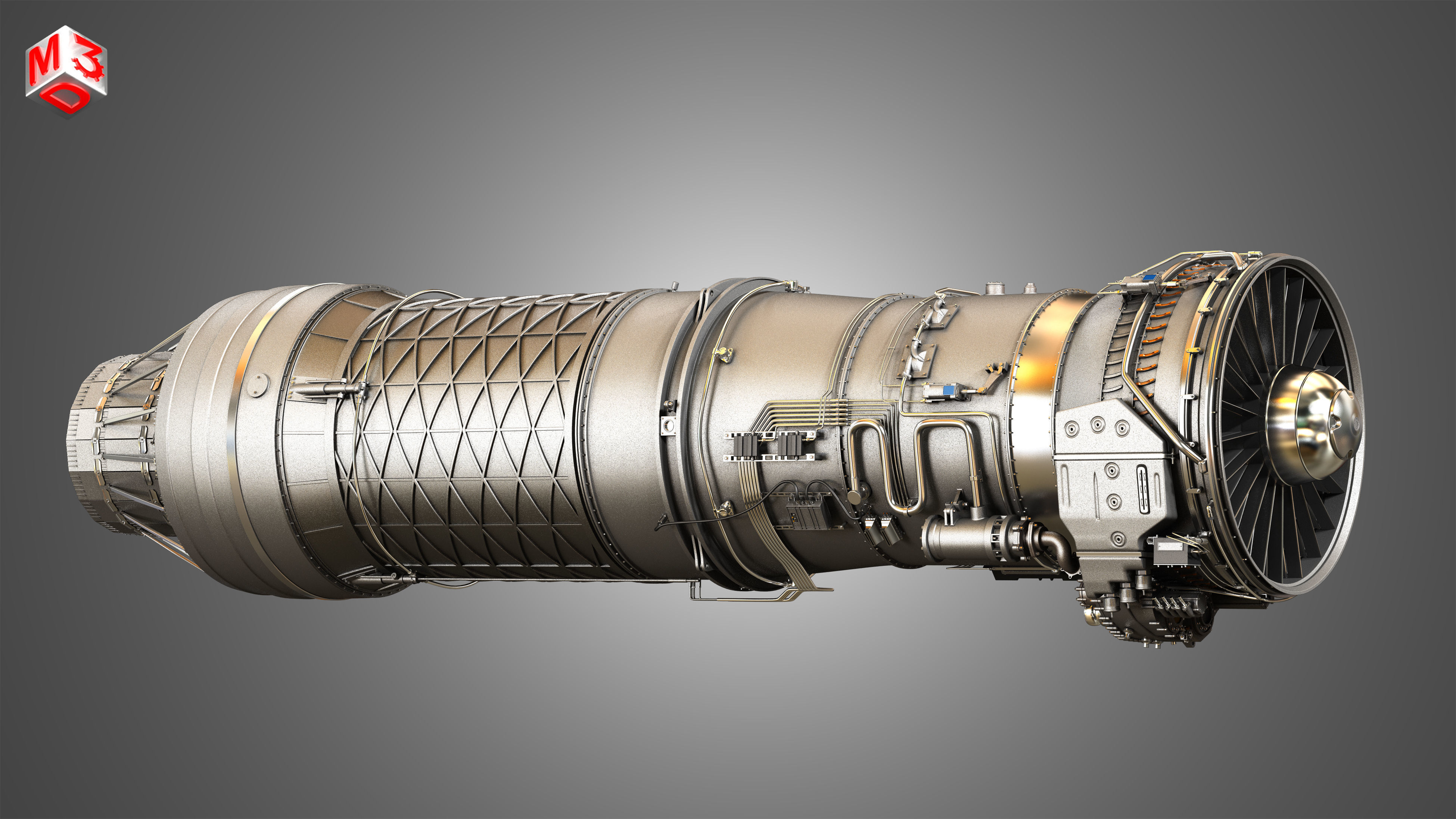 F100 - PW - 220 Turbofan Engine 2 in 1 3D Model Collection_17