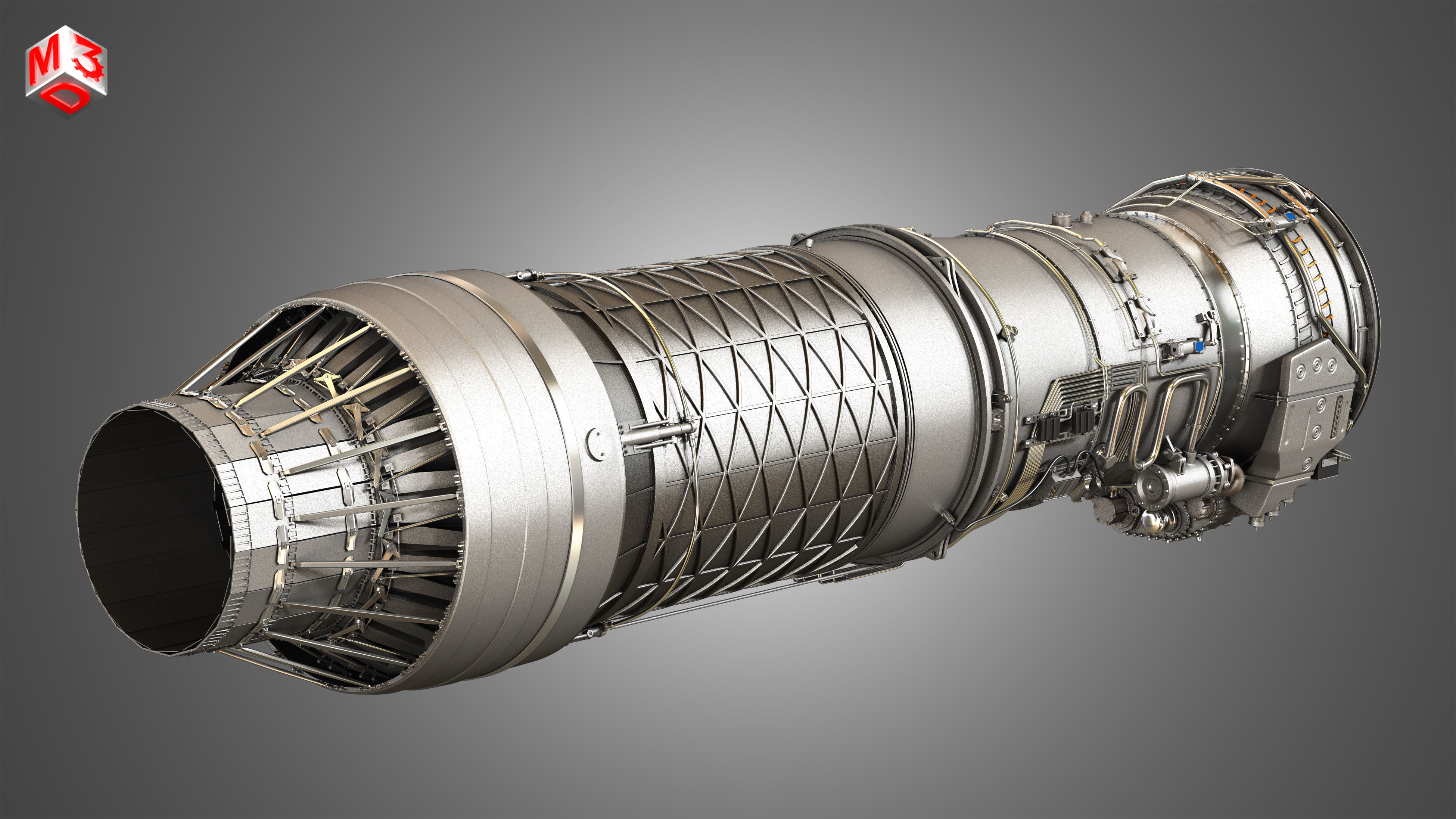 F100 - PW - 220 Turbofan Engine 2 in 1 3D Model Collection_3