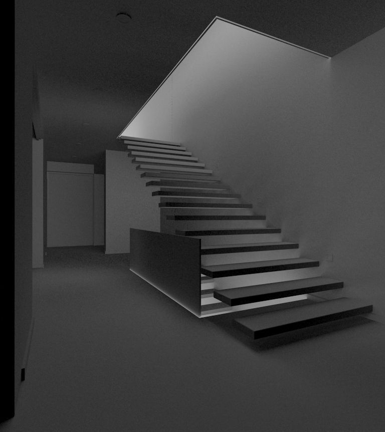 Modern hall and stairs with textures Low-poly 3D model_1