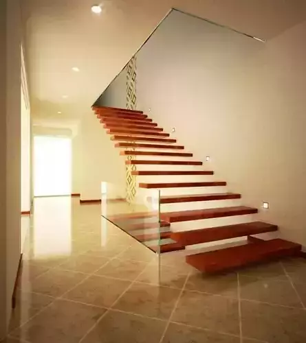 Modern hall and stairs with textures Low-poly 3D model