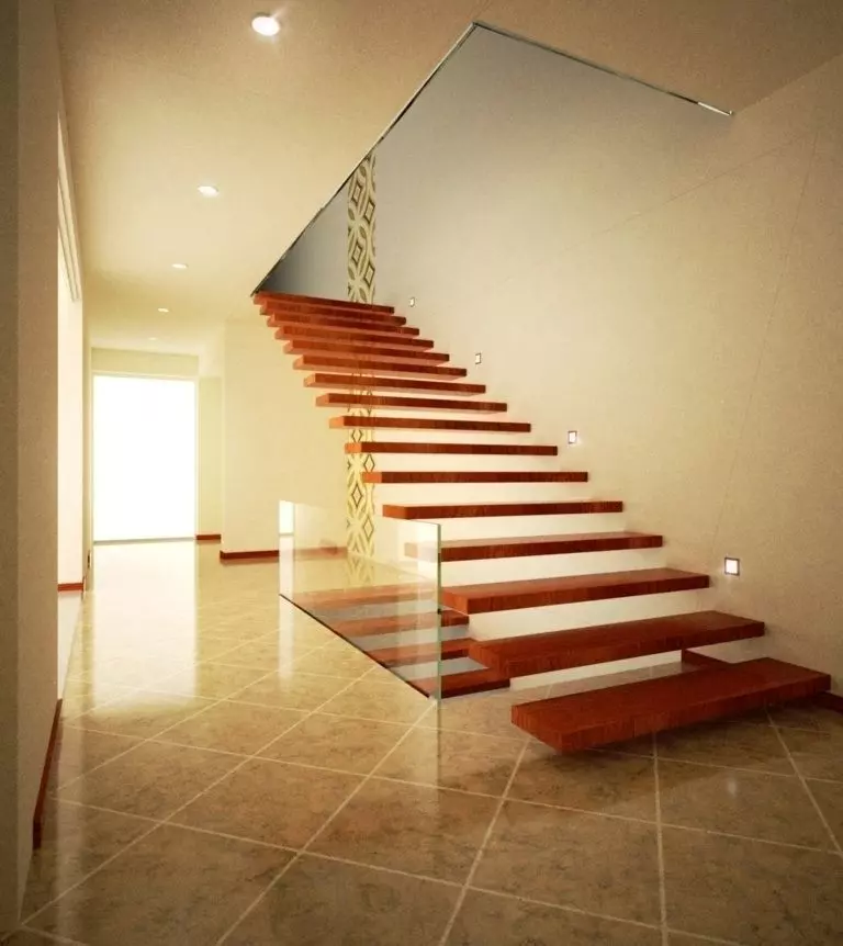 Modern hall and stairs with textures Low-poly 3D model_0