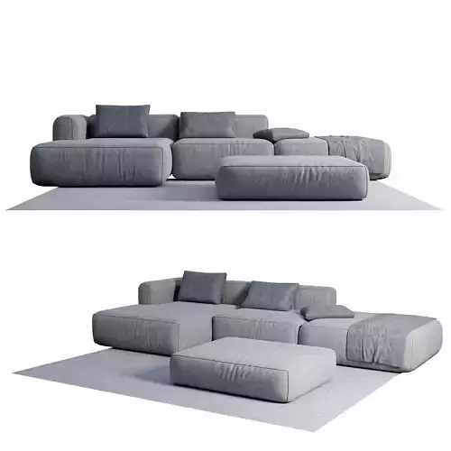 Sofa C couch and two ottomans Free 3D model