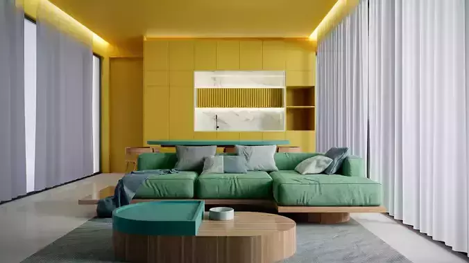Interior C modern living room with walls and furniture
