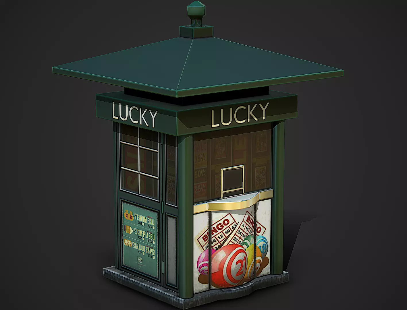 Street Kiosk Low Poly Mobile Ready Low-poly 3D model_0