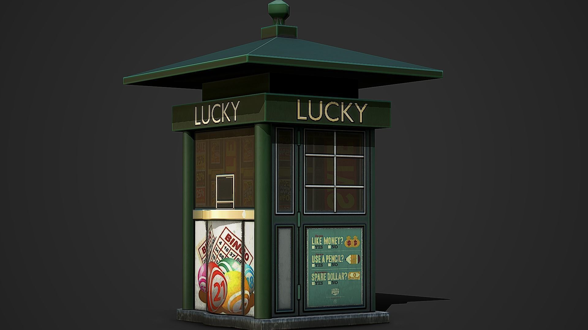 Street Kiosk Low Poly Mobile Ready Low-poly 3D model_3