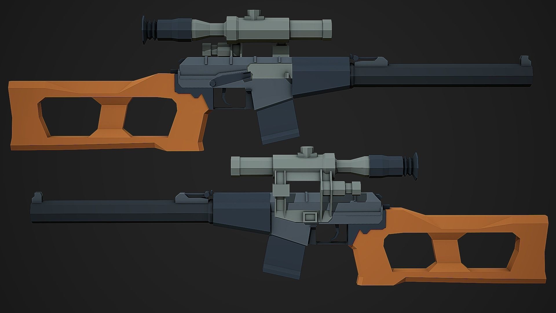Stylized VSS Vintorez Low Poly Mobile Ready Low-poly 3D model_3