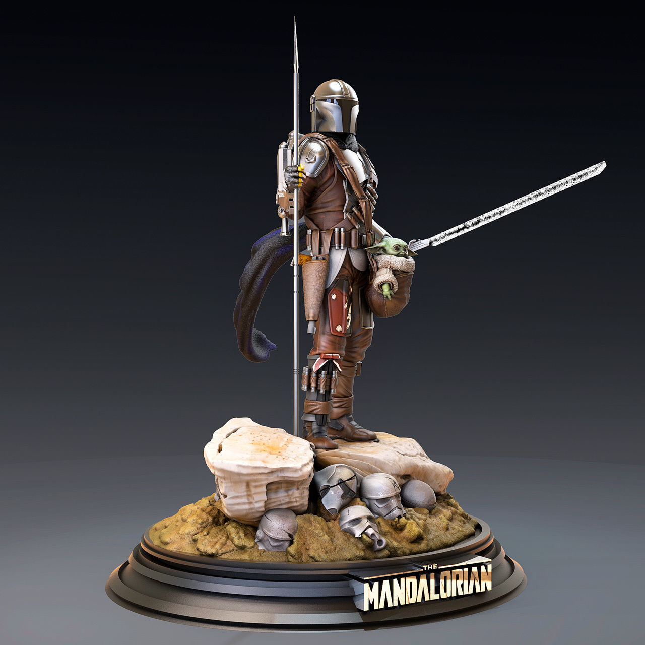 The Mandalorian 2 statue of star wars character 3D print model_2