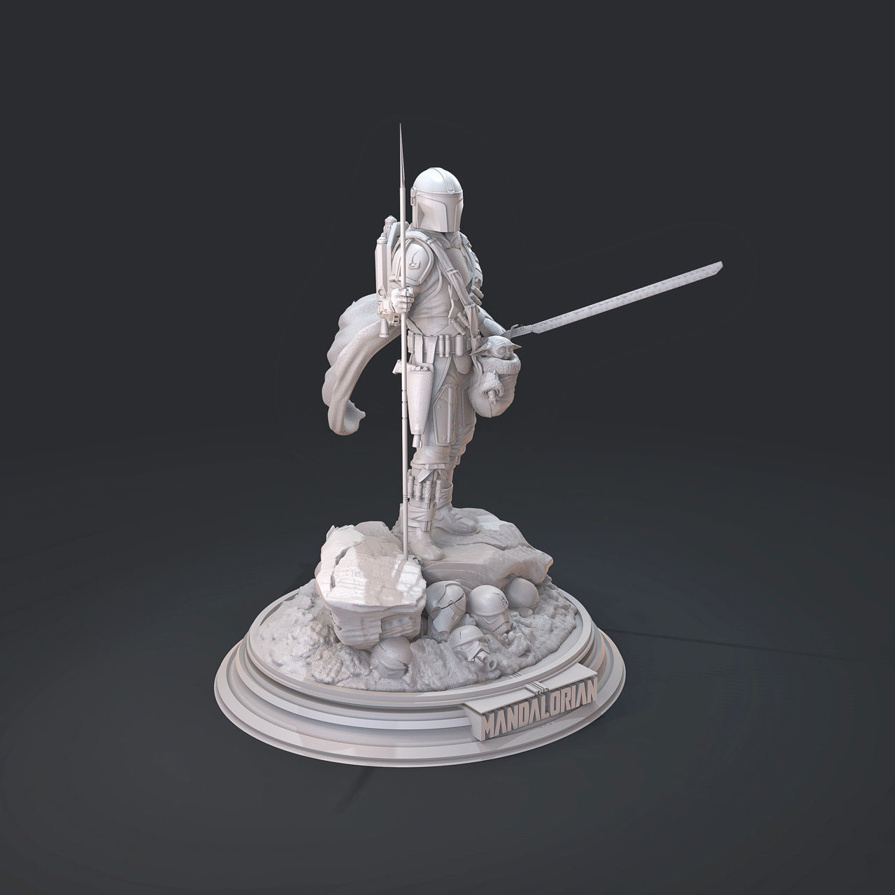 The Mandalorian 2 statue of star wars character 3D print model_6