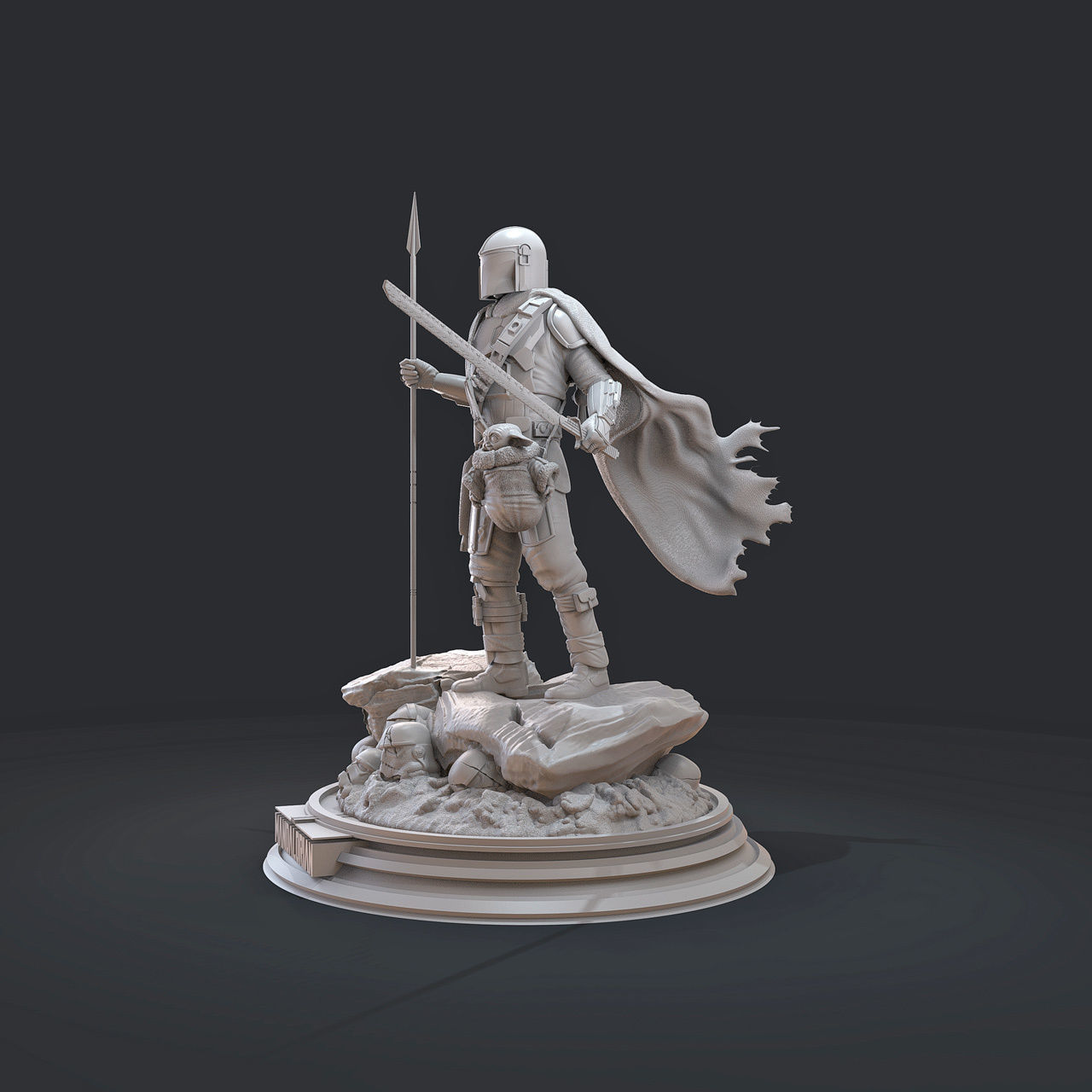 The Mandalorian 2 statue of star wars character 3D print model_7