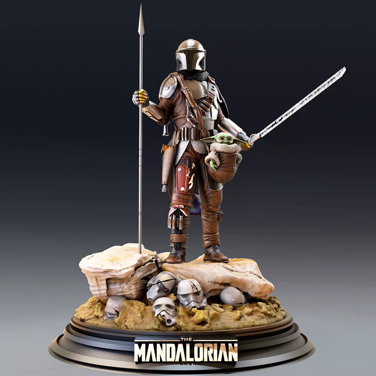 The Mandalorian 2 statue of star wars character 3D print model_0