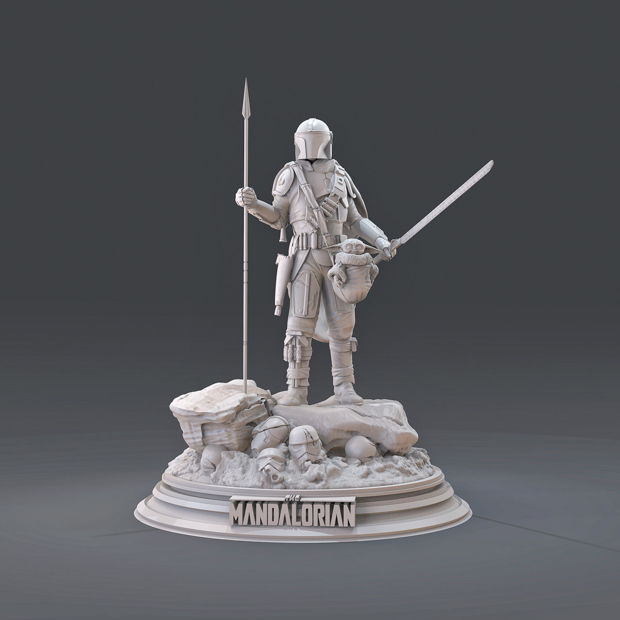 The Mandalorian 2 statue of star wars character 3D print model_5