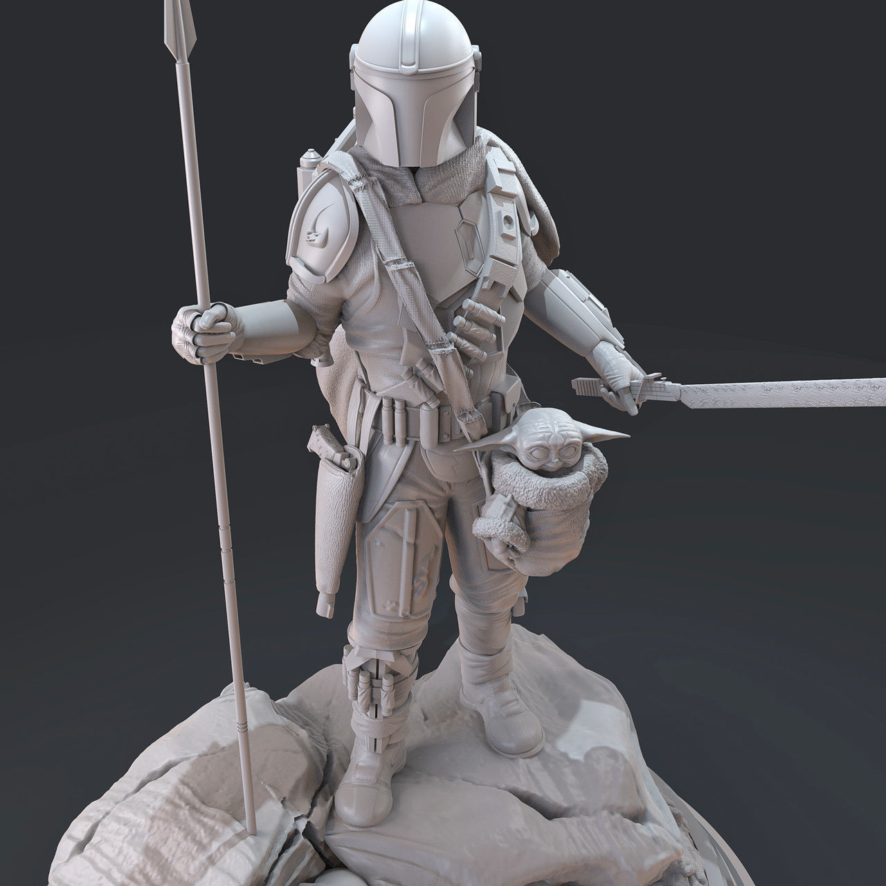 The Mandalorian 2 statue of star wars character 3D print model_9