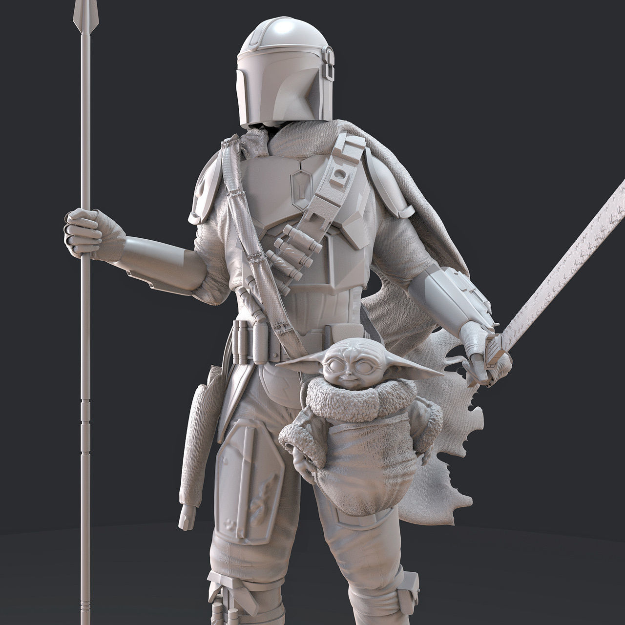 The Mandalorian 2 statue of star wars character 3D print model_10