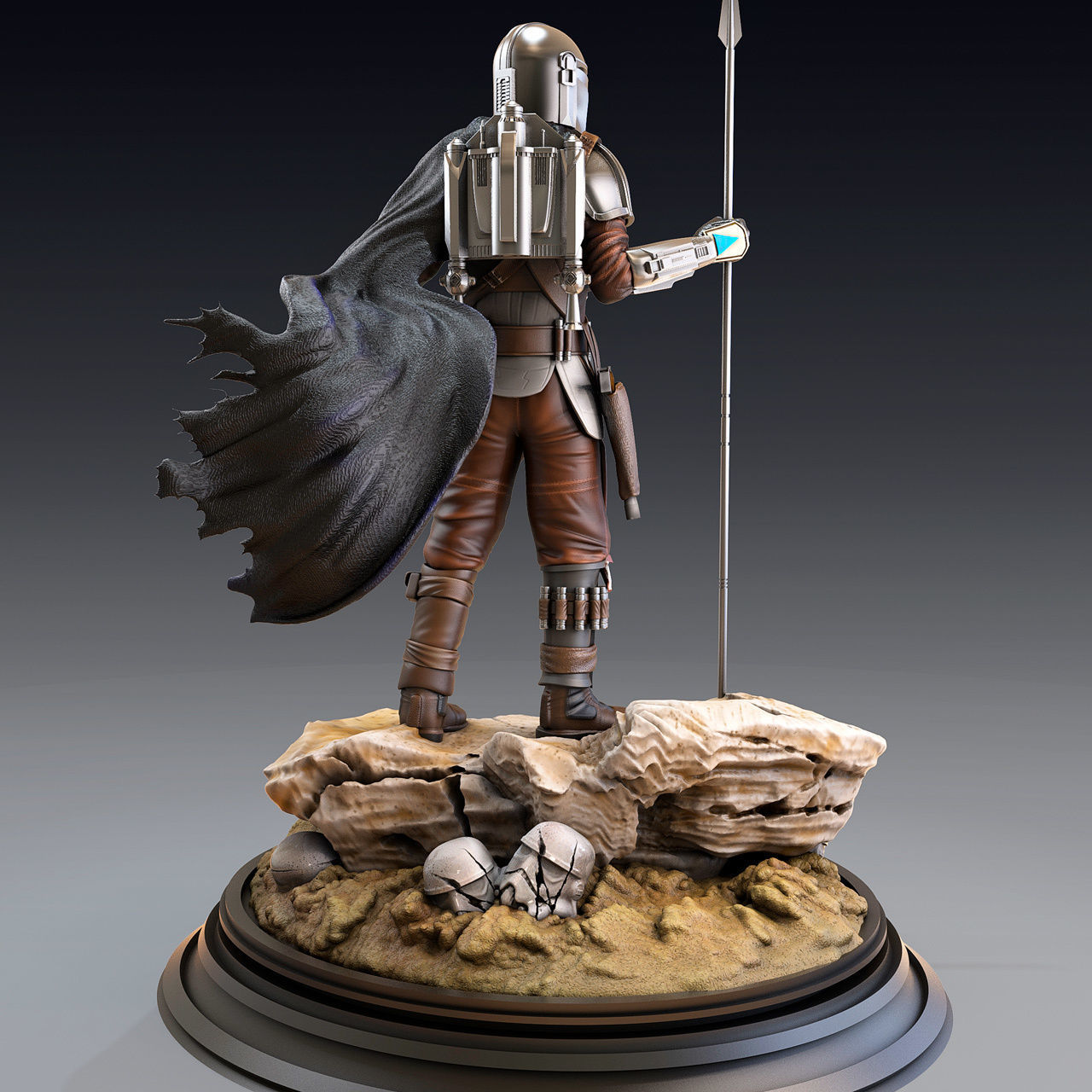 The Mandalorian 2 statue of star wars character 3D print model_4