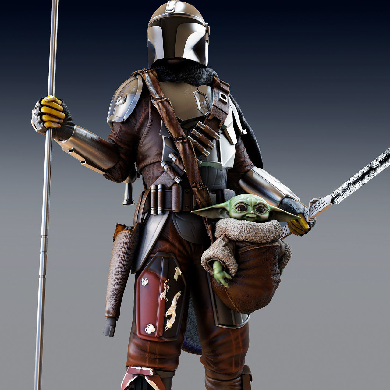 The Mandalorian 2 statue of star wars character 3D print model_1